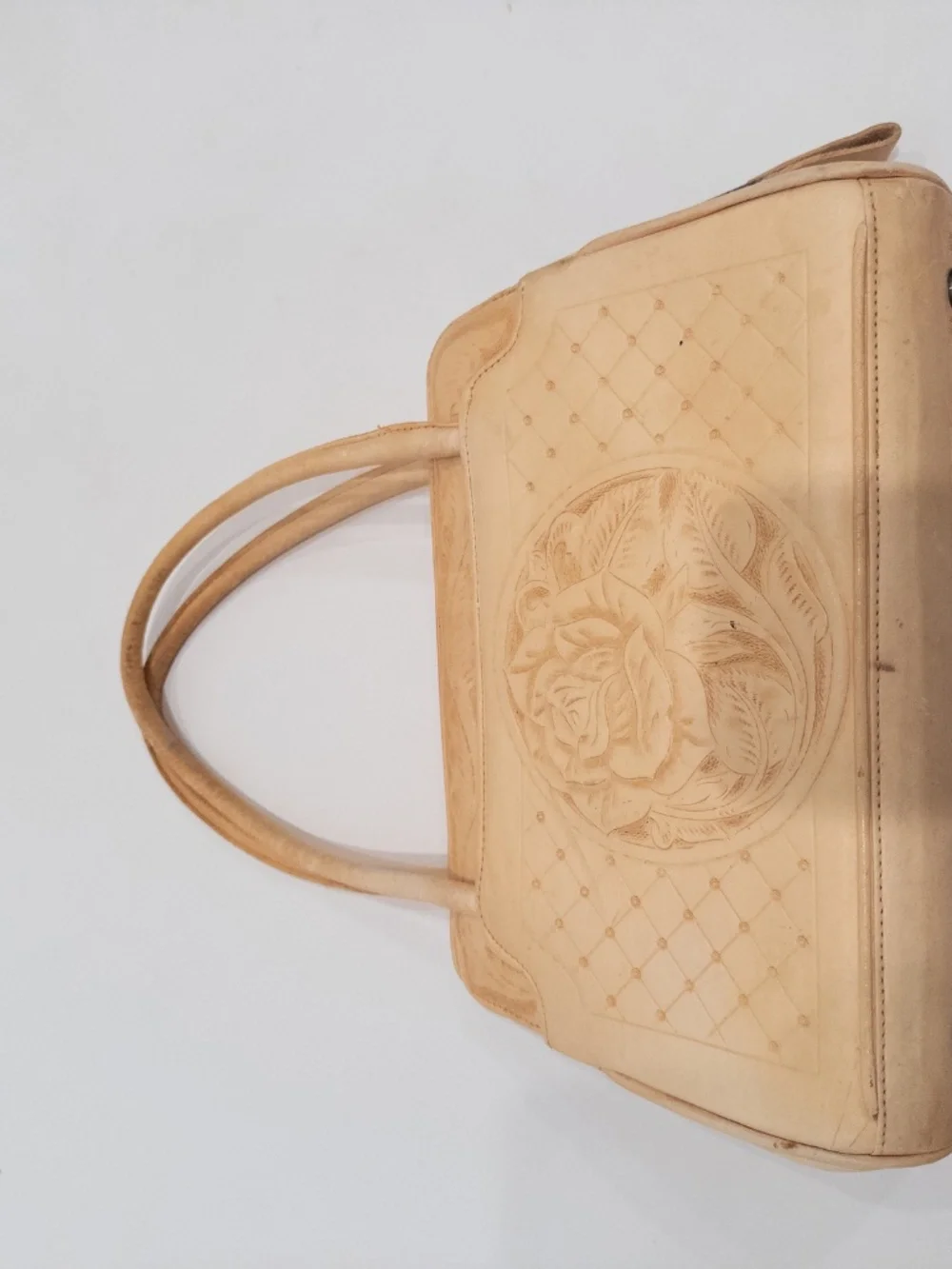 Vintage stamped leather purse cream beige shoulder bag